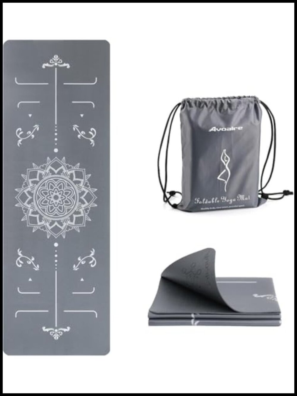 Foldable Non-Slip Yoga Mat 72x24in 3mm Thick with Carry Bag
